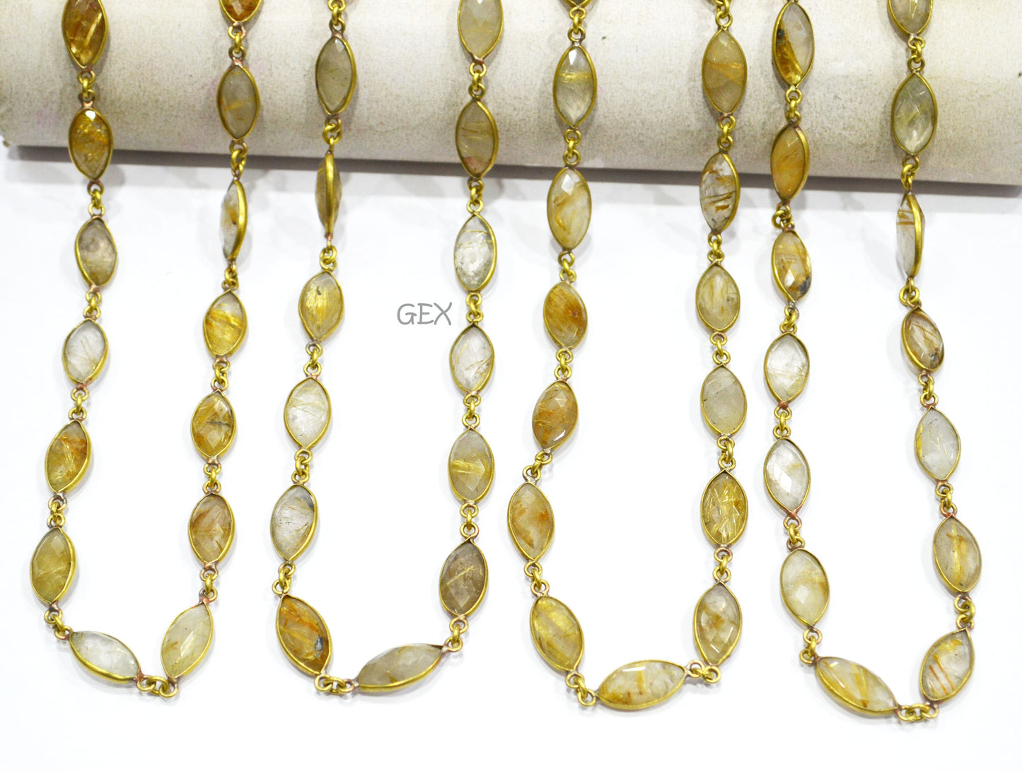 Golden Rutile Faceted Marquise Shape Connector Chain , Golden Rutile Marquise Shape Bezel Link Chain , 8x15 mm , RB-5936