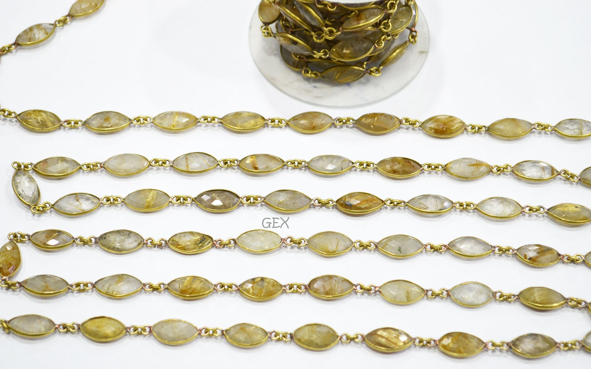 Golden Rutile Faceted Marquise Shape Connector Chain , Golden Rutile Marquise Shape Bezel Link Chain ,  8x15 mm , RB-5936