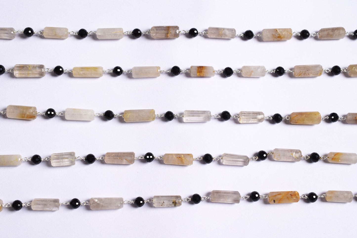 Natural Golden Rutile and Black Spinel Pillar Cut Gemstone Chain, Sold by Foot, 19 - 22 mm, 60010