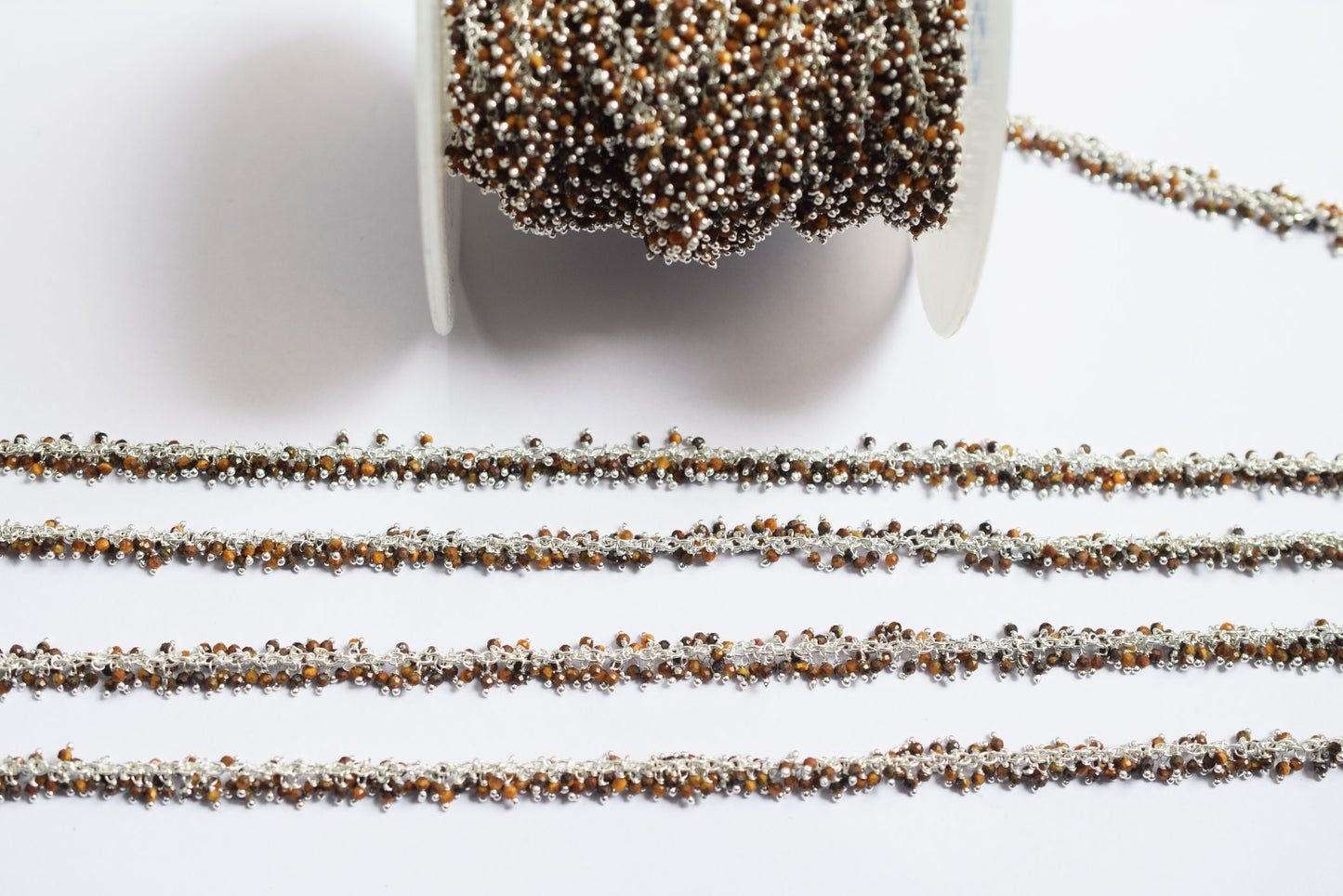Tiger Eye Round Faceted Grape Cluster Chain, Wire Wrapped Rosary Chain, Sold By Foot , 3.5 mm , 60021