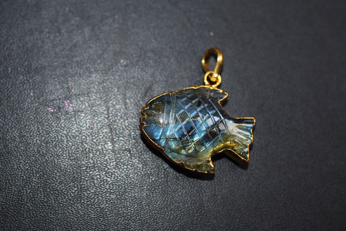 Flashy Labradorite Carved Fish Electroplated Connector Charm, Sold By Piece ,23x30 mm ,60025
