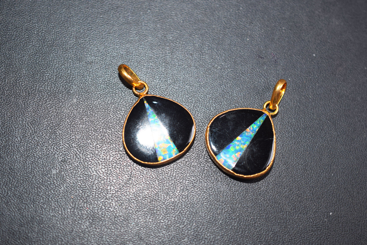 Black Onyx Inlay Ethiopian Opal Doublet Heart Charm, Sold By Piece ,21 mm ,60032