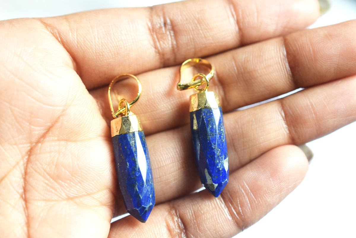 Natural Lapis Lazuli Electroplated Bullet Faceted Pendant, Sold By Piece ,25 mm ,60036