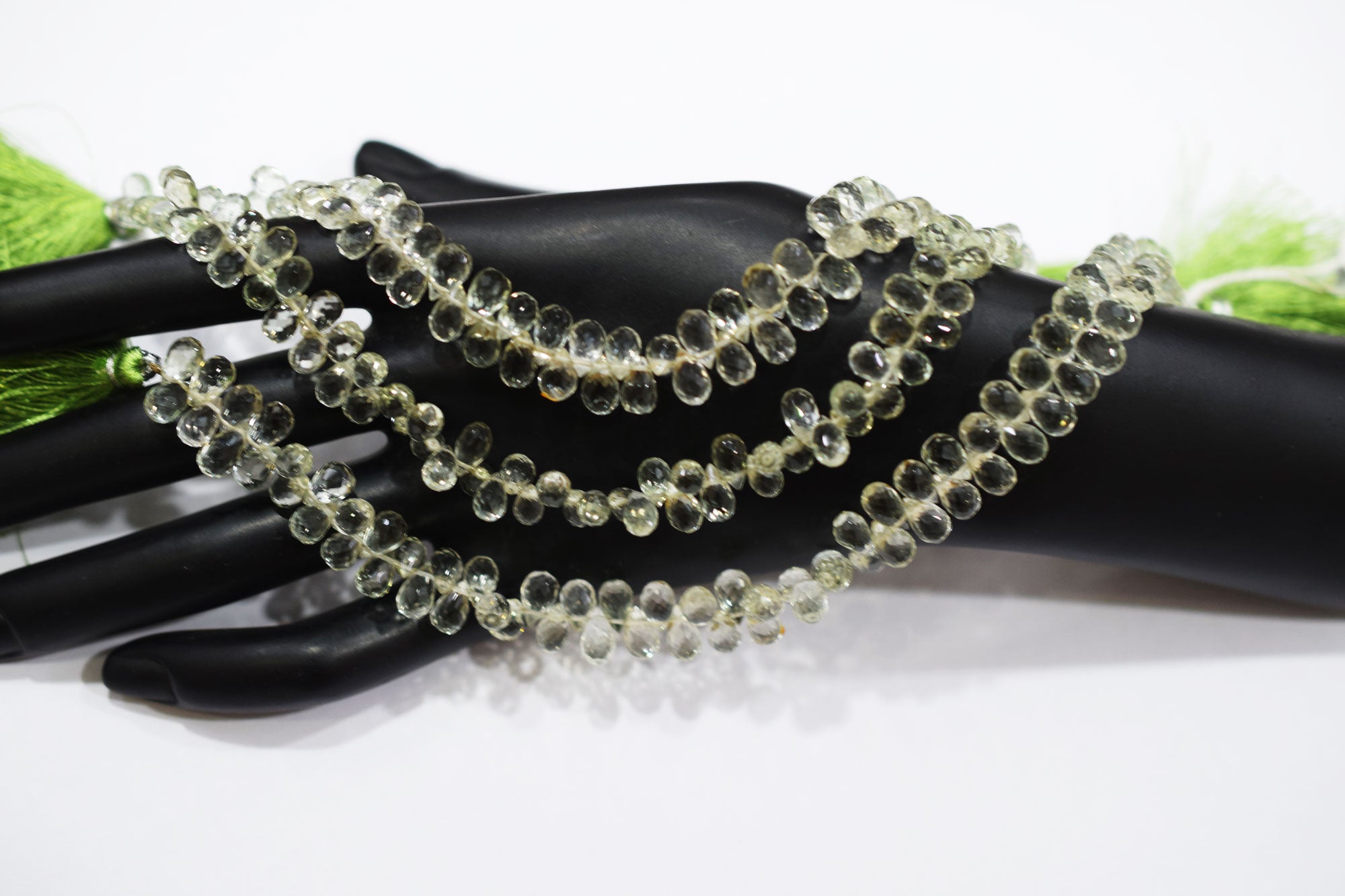 Natural Green Amethyst Faceted Tear Drops Shape Briolettes , Sold By Strand , 4.5x7 - 4.5x8 mm , 8" , BL- 6706