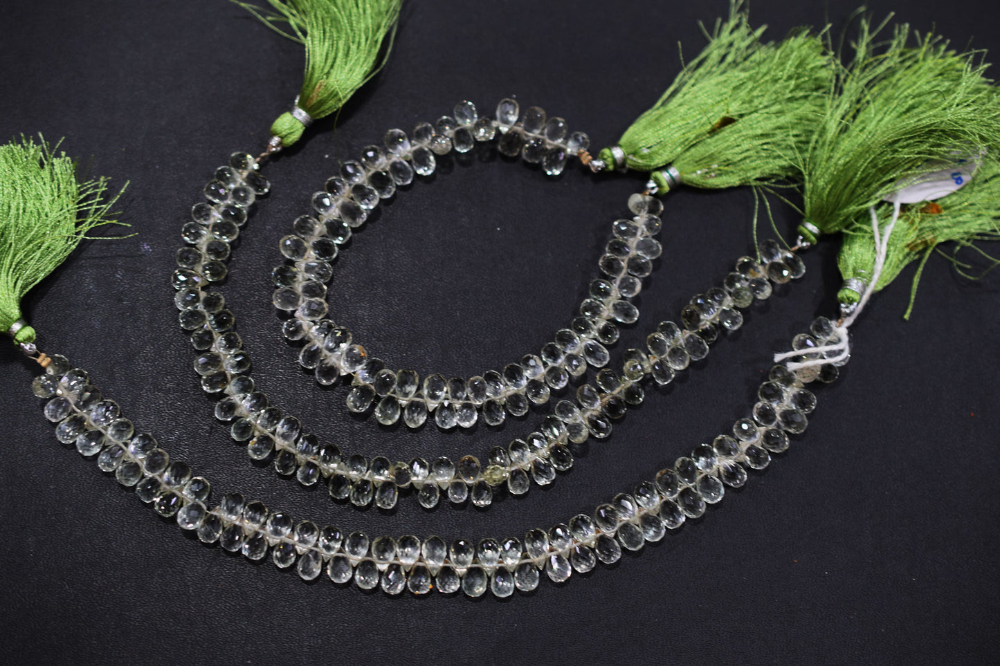 Natural Green Amethyst Faceted Tear Drops Shape Briolettes , Sold By Strand , 4.5x7 - 4.5x8 mm , 8" , BL- 6706