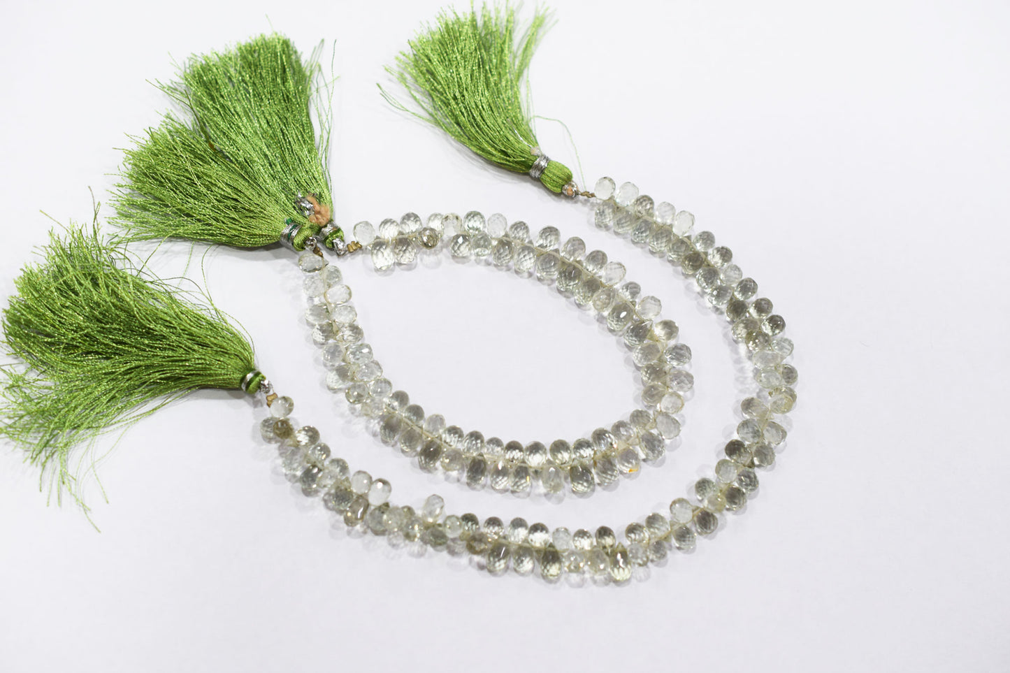 Natural Green Amethyst Faceted Tear Drops Shape Briolettes , Sold By Strand , 4.5x7 - 4.5x8 mm , 8" , BL- 6706