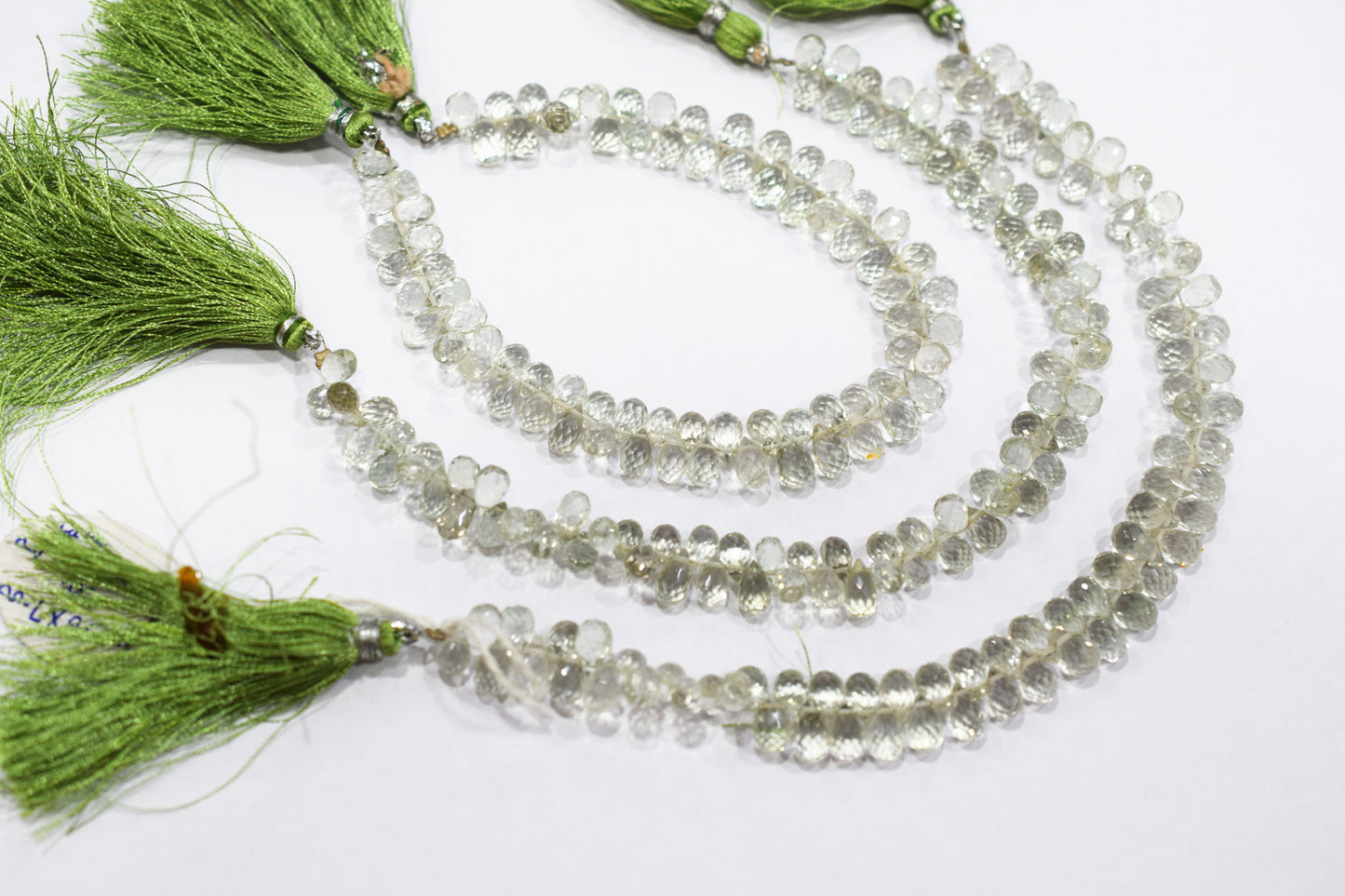 Natural Green Amethyst Faceted Tear Drops Shape Briolettes , Sold By Strand , 4.5x7 - 4.5x8 mm , 8" , BL- 6706