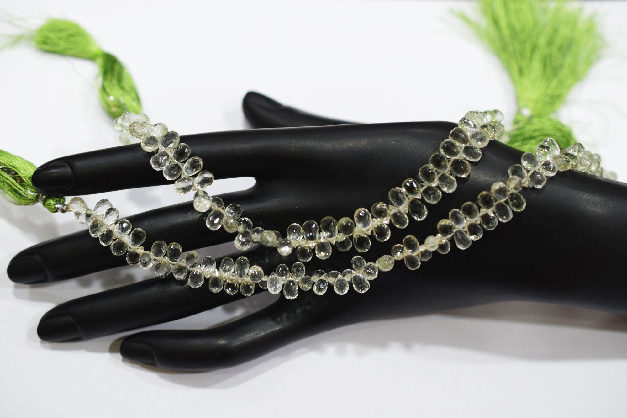 Natural Green Amethyst Faceted Tear Drops Shape Briolettes , Sold By Strand , 4.50x7.50 - 4.50x8 mm , 8", BL- 6707