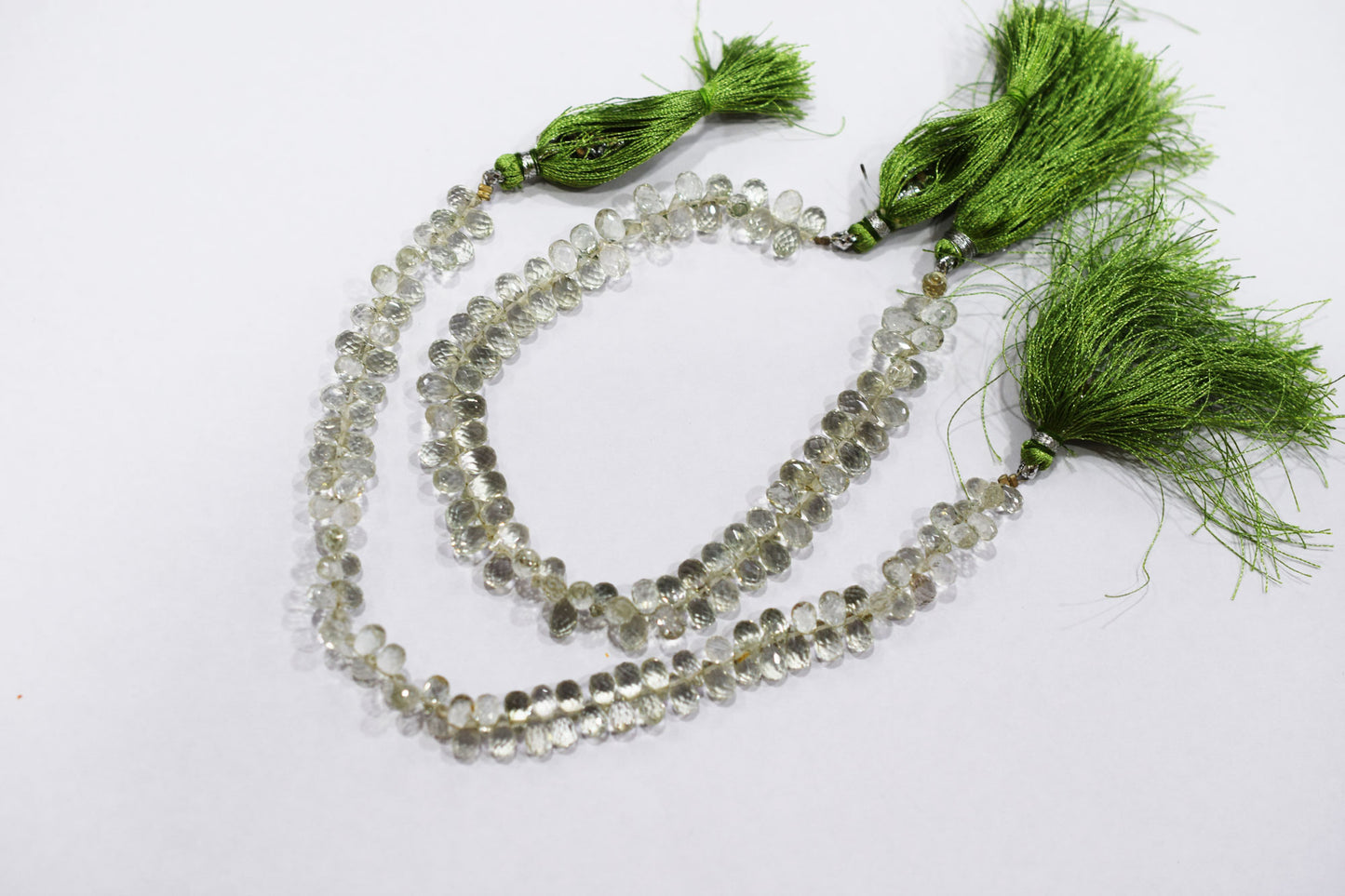 Natural Green Amethyst Faceted Tear Drops Shape Briolettes , Sold By Strand , 4.50x7.50 - 4.50x8 mm , 8", BL- 6707