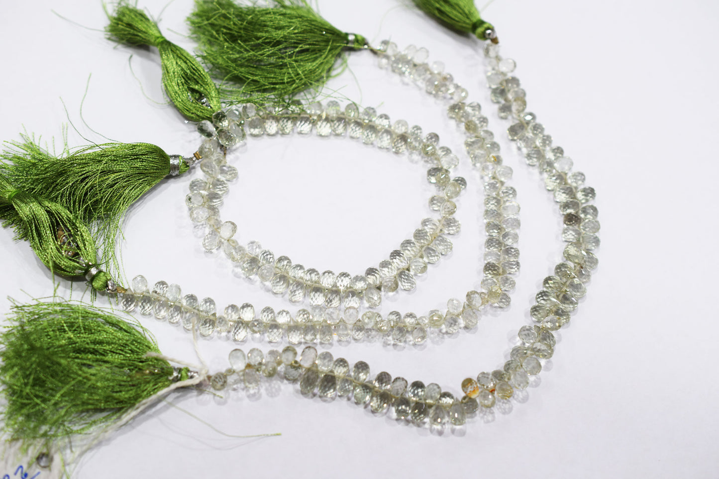 Natural Green Amethyst Faceted Tear Drops Shape Briolettes , Sold By Strand , 4.50x7.50 - 4.50x8 mm , 8", BL- 6707