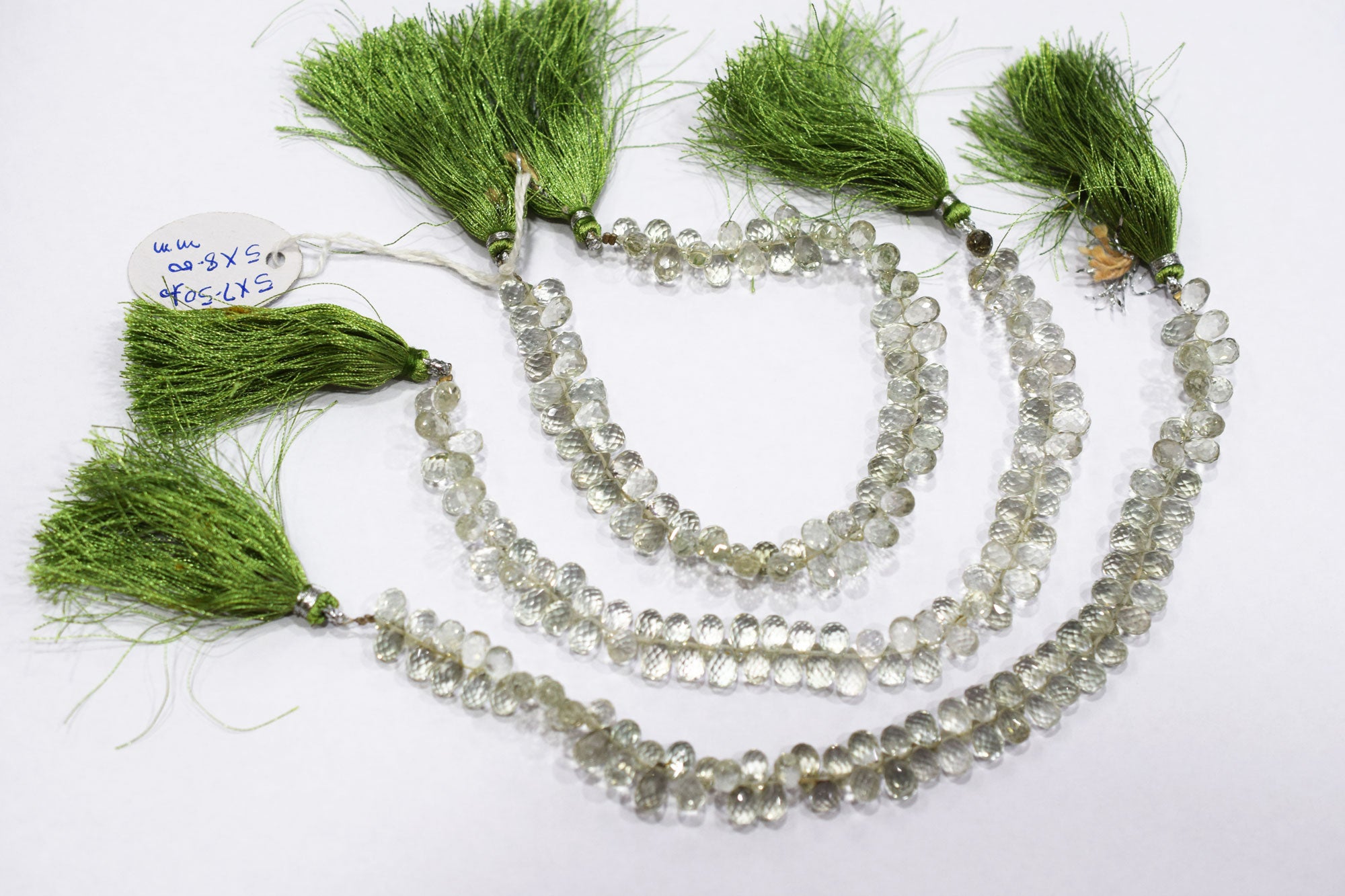 Natural Green Amethyst Faceted Tear Drops Shape Briolettes , Sold By Strand , 5x7.50 - 5x8 mm , 8" , BL- 6708