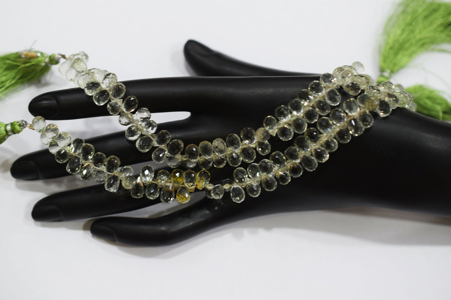 Natural Green Amethyst Faceted Tear Drops Shape Briolettes , Sold By Strand , 5.50x7.50 - 5.50x8 mm , 8", BL- 6709