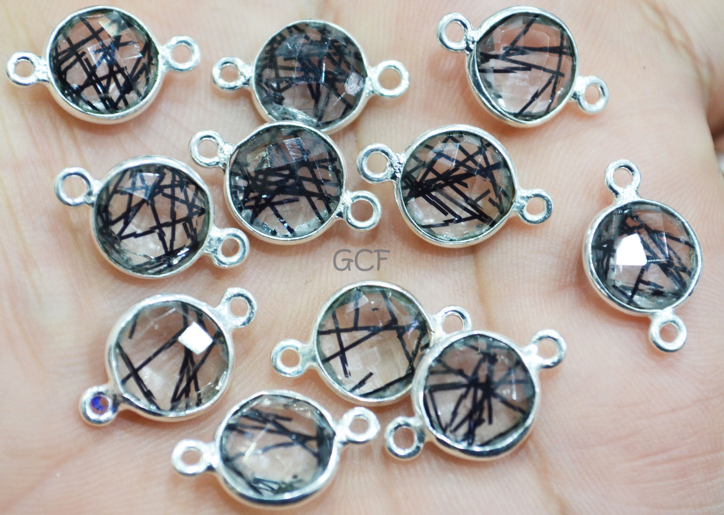 Black Rutile Faceted Coin Shape Double Bail Connector , Black Rutile Doublet Hydro Glass Connector , Sold By Piece , 12 mm , RB-6745