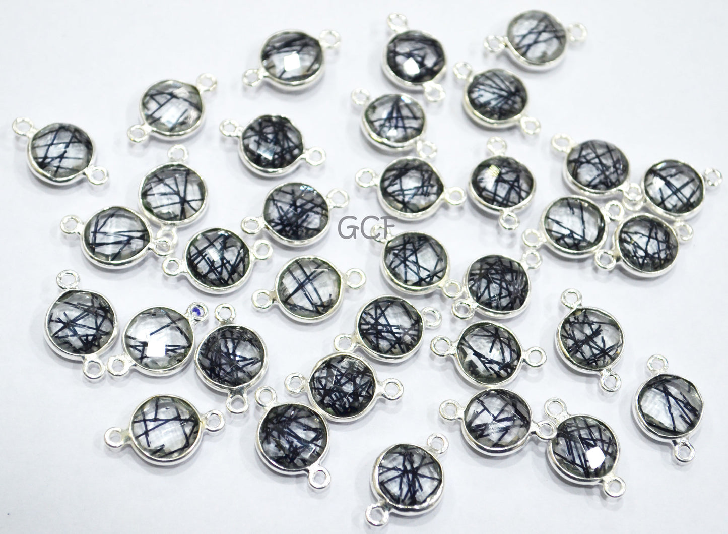 Black Rutile Faceted Coin Shape Double Bail Connector , Black Rutile Doublet Hydro Glass Connector , Sold By Piece , 12 mm , RB-6745