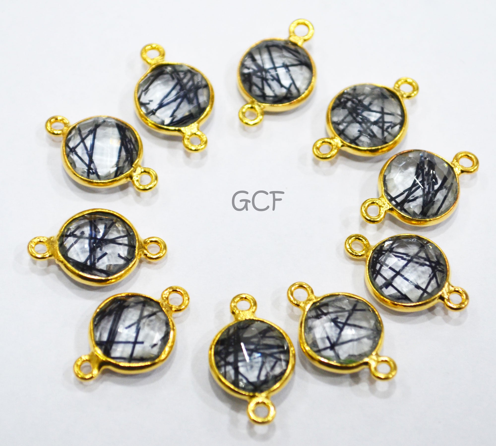 Black Rutile Faceted Coin Shape Double Bail Connector , Black Rutile Doublet Hydro Glass Connector , Sold By Piece , 12 mm , RB-6745