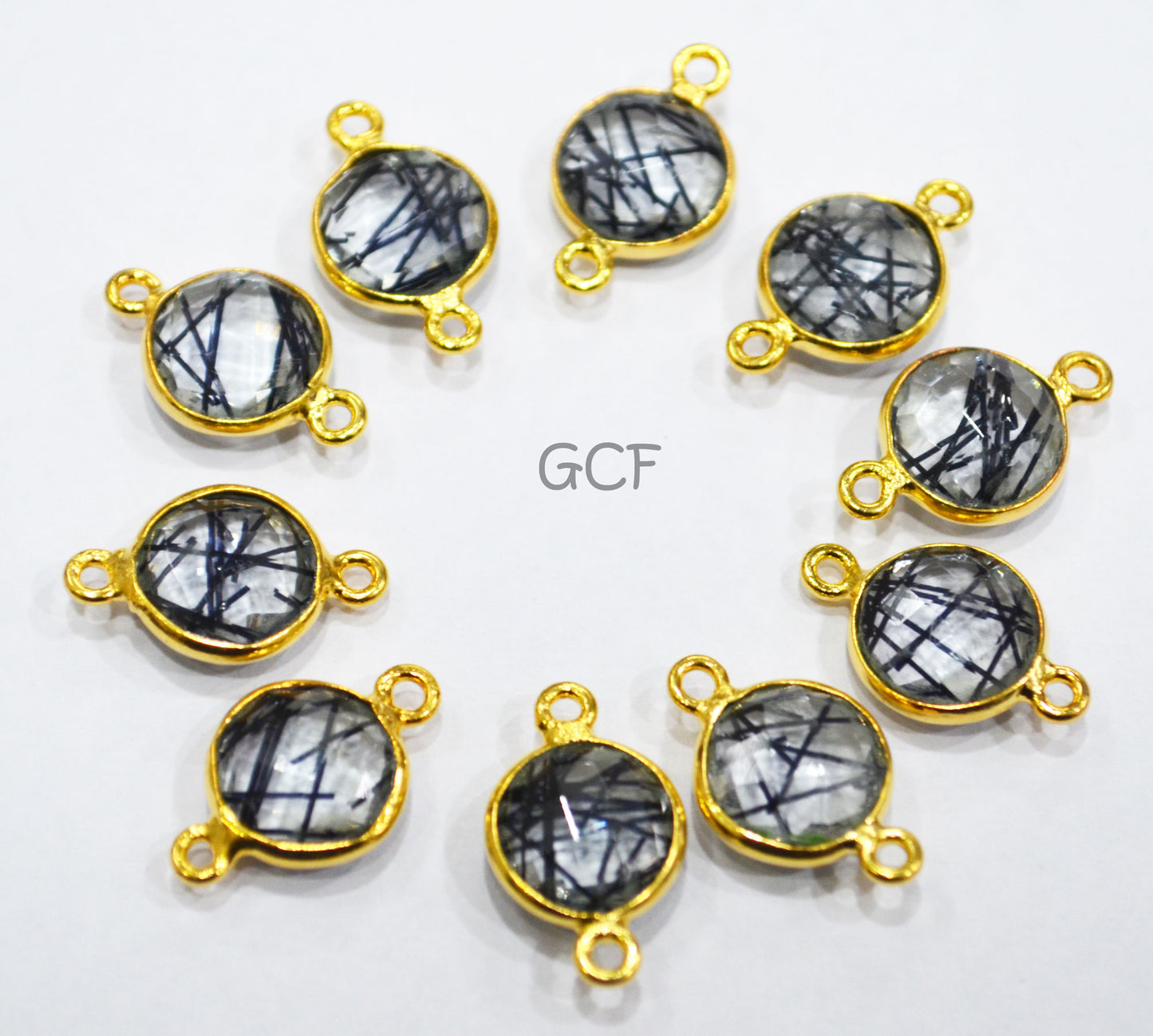 Black Rutile Faceted Coin Shape Double Bail Connector , Black Rutile Doublet Hydro Glass Connector , Sold By Piece , 12 mm , RB-6745