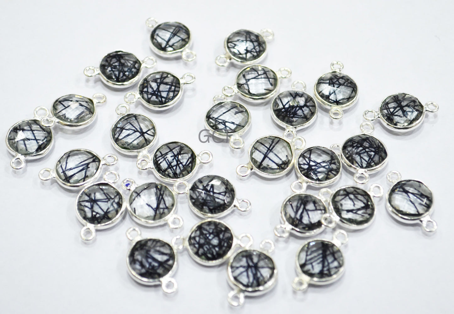 Black Rutile Faceted Coin Shape Double Bail Connector , Black Rutile Doublet Hydro Glass Connector , Sold By Piece , 12 mm , RB-6745