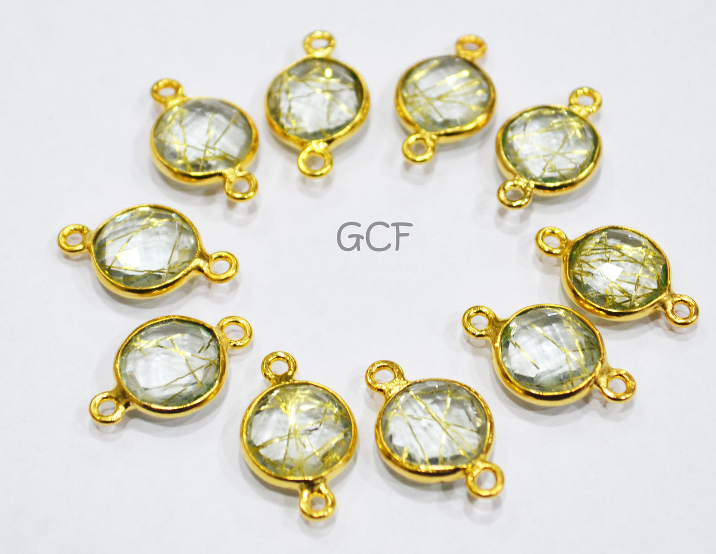 Golden Rutile Faceted Coin Shape Double Bail Connector , Golden Rutile Doublet Hydro Glass Connector , Sold By Piece , 12 mm , RB-6746