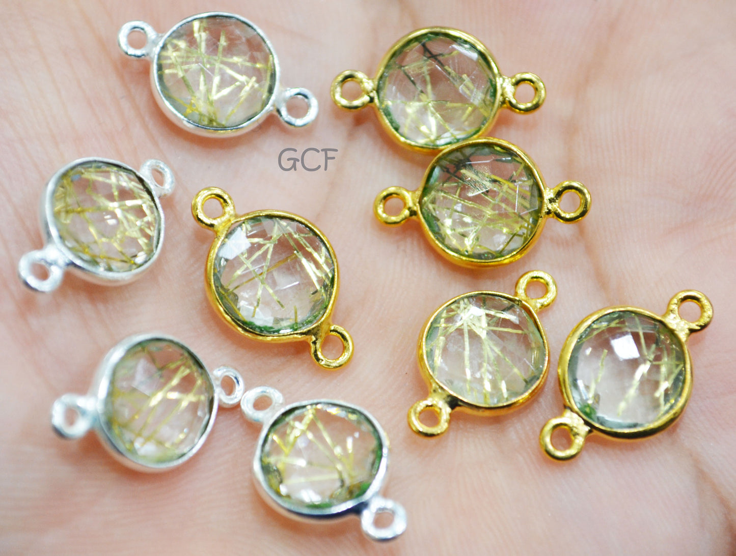 Golden Rutile Faceted Coin Shape Double Bail Connector , Golden Rutile Doublet Hydro Glass Connector , Sold By Piece , 12 mm , RB-6746