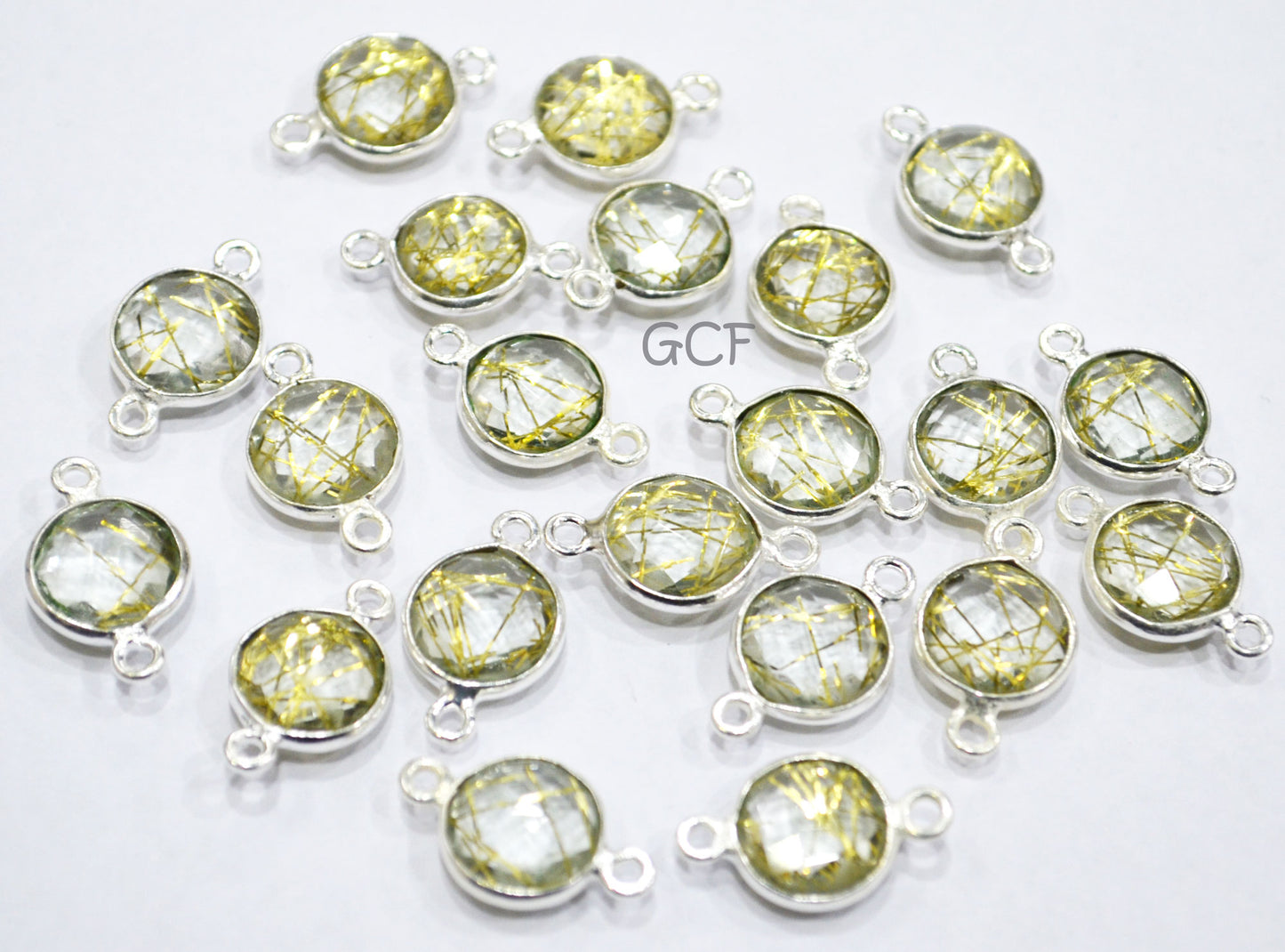 Golden Rutile Faceted Coin Shape Double Bail Connector , Golden Rutile Doublet Hydro Glass Connector , Sold By Piece , 12 mm , RB-6746