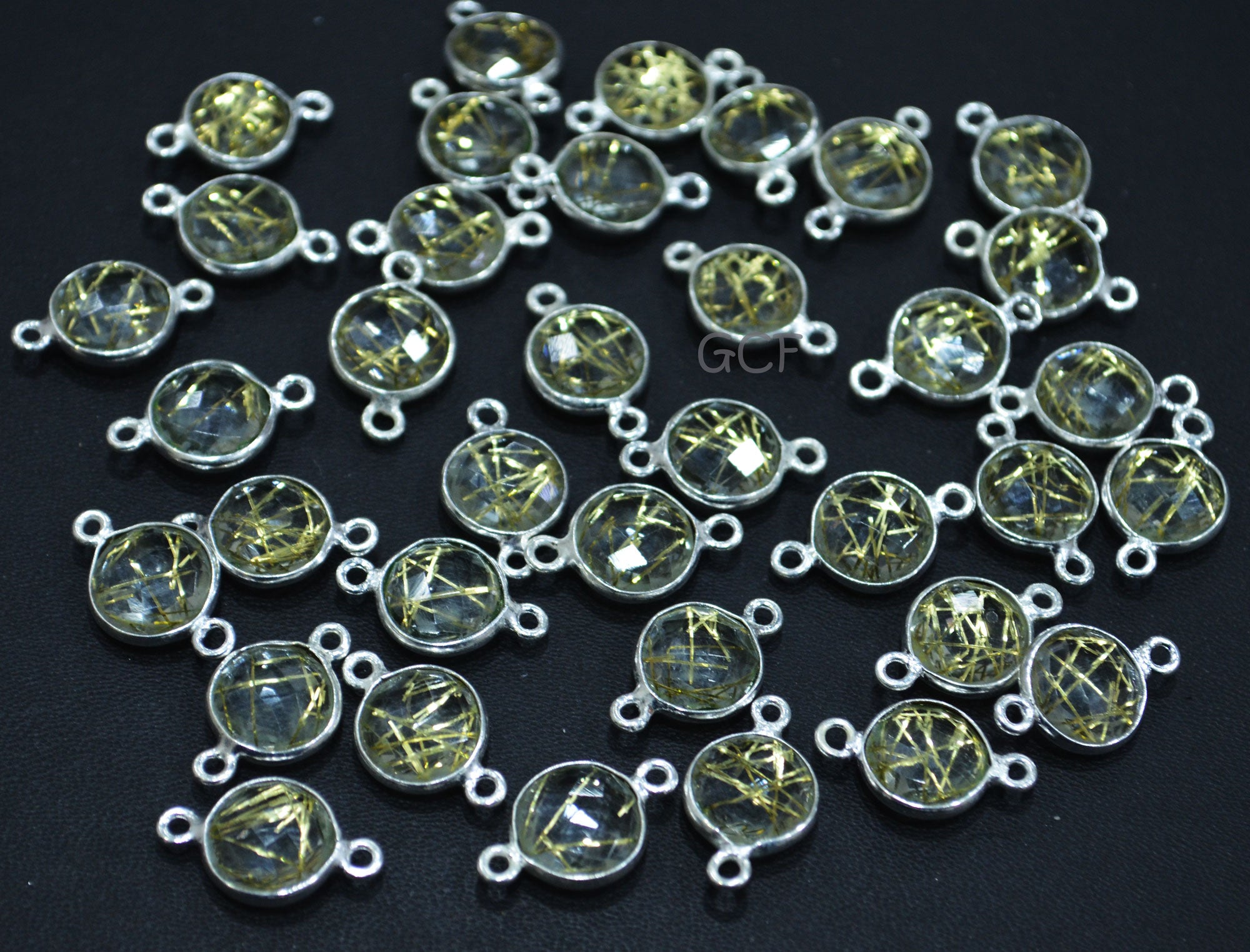 Golden Rutile Faceted Coin Shape Double Bail Connector , Golden Rutile Doublet Hydro Glass Connector , Sold By Piece , 12 mm , RB-6746