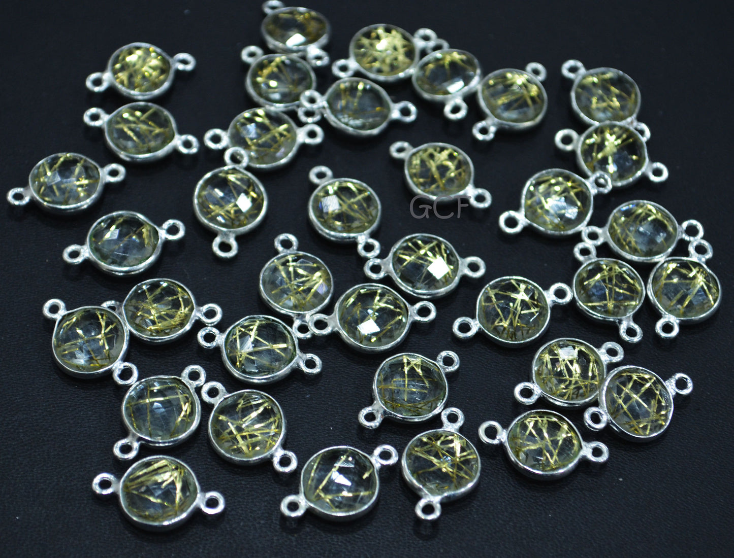 Golden Rutile Faceted Coin Shape Double Bail Connector , Golden Rutile Doublet Hydro Glass Connector , Sold By Piece , 12 mm , RB-6746