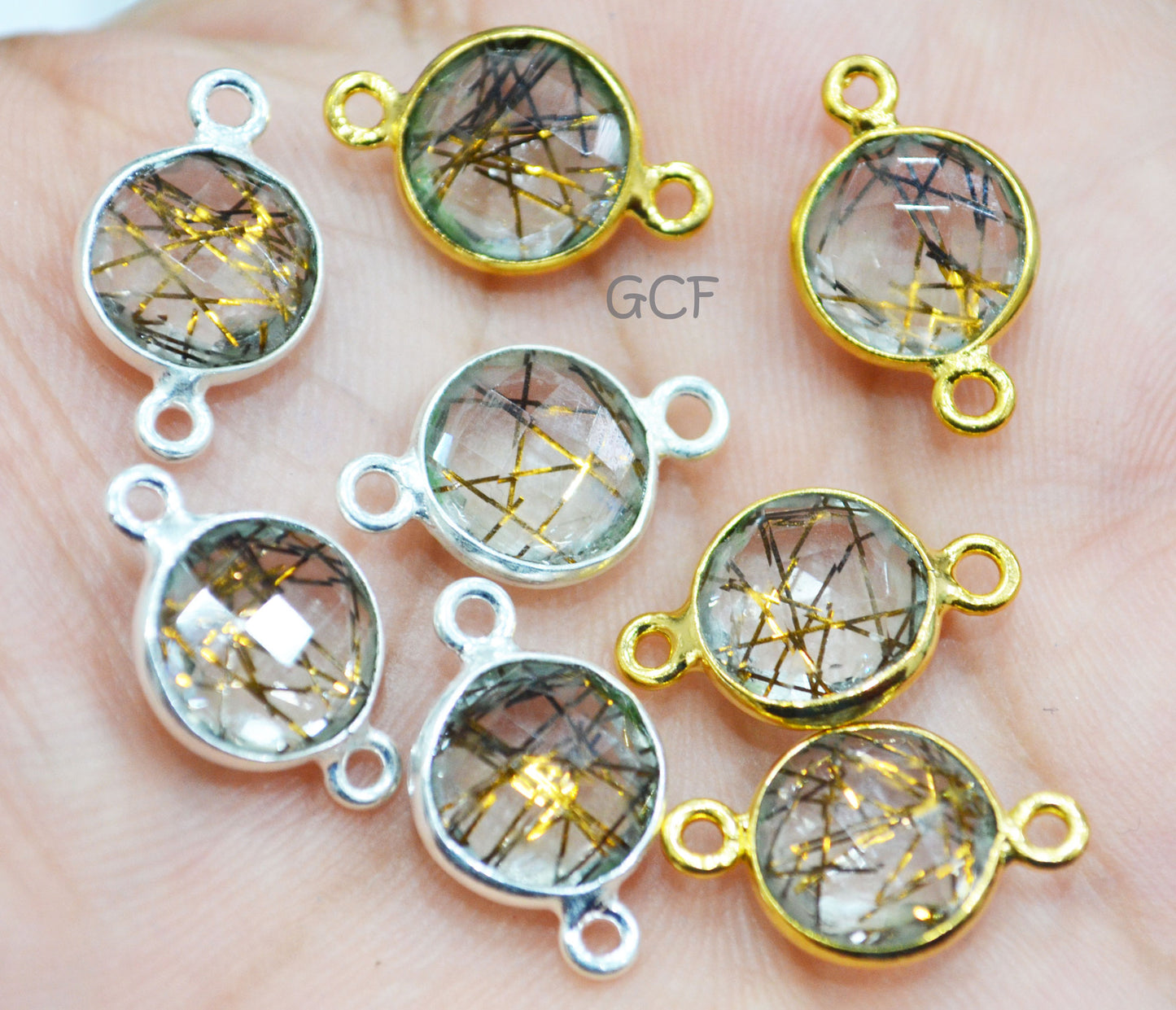 Copper Rutile Faceted Coin Shape Double Bail Connector , Copper Rutile Doublet Hydro Glass Connector , Sold By Piece , 12 mm , RB-6751