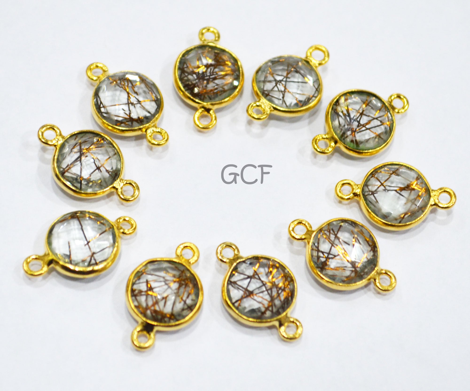 Copper Rutile Faceted Coin Shape Double Bail Connector , Copper Rutile Doublet Hydro Glass Connector , Sold By Piece , 12 mm , RB-6751