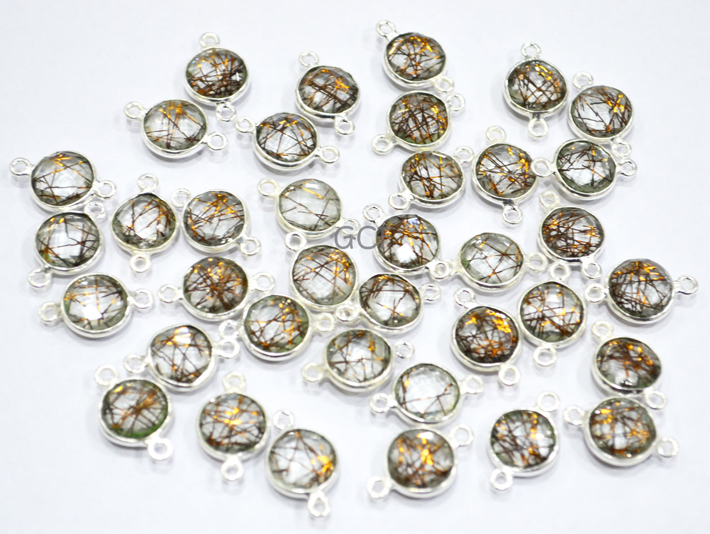 Copper Rutile Faceted Coin Shape Double Bail Connector , Copper Rutile Doublet Hydro Glass Connector , Sold By Piece , 12 mm , RB-6751