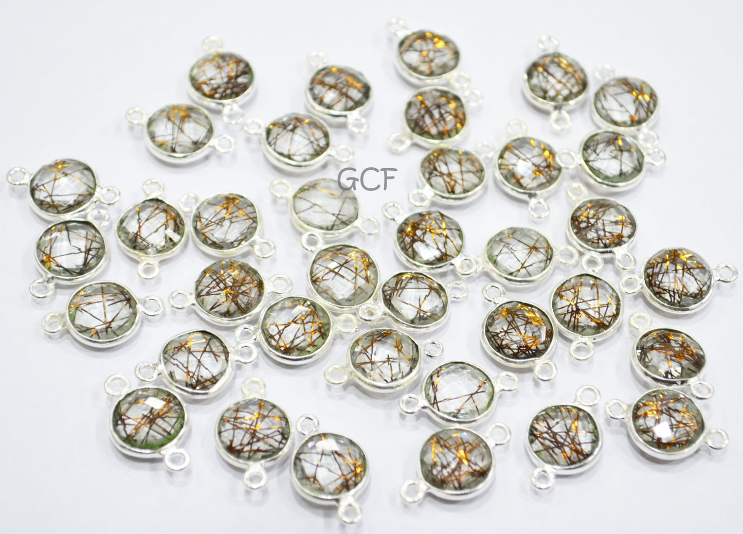 Copper Rutile Faceted Coin Shape Double Bail Connector , Copper Rutile Doublet Hydro Glass Connector , Sold By Piece , 12 mm , RB-6751