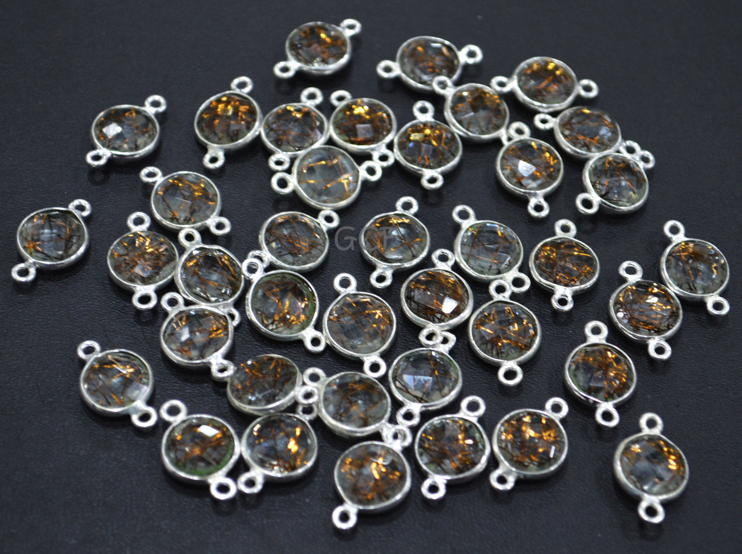 Copper Rutile Faceted Coin Shape Double Bail Connector , Copper Rutile Doublet Hydro Glass Connector , Sold By Piece , 12 mm , RB-6751