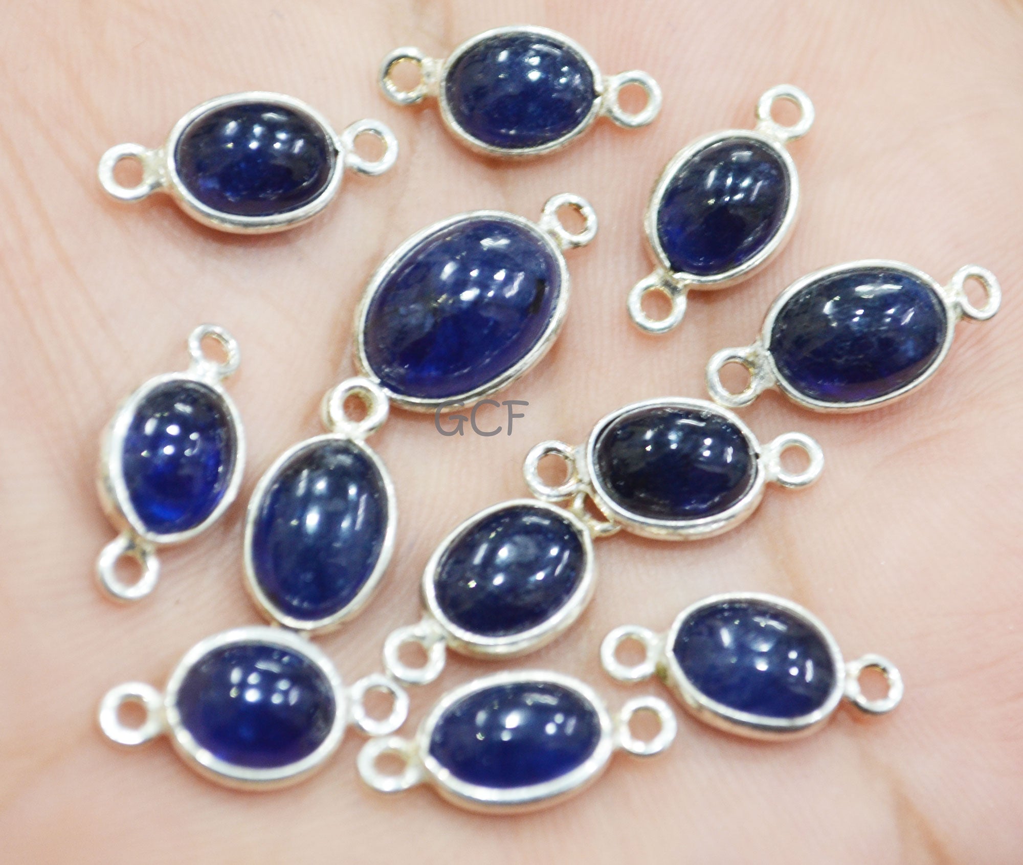 Sapphire Smooth Oval Shape Double Bail Connector , Sapphire Smooth Bezel Connector , Sold By Piece , 9x8 - 14x10 mm , RB-6753