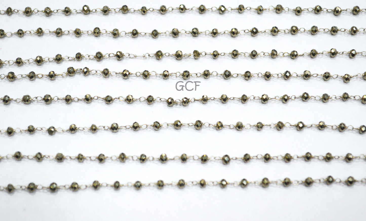 Pyrite Faceted Rondelle Rosary Beaded Chain , Pyrite Rosary Beaded Wire Wrapped Chain , 3 mm , 6754