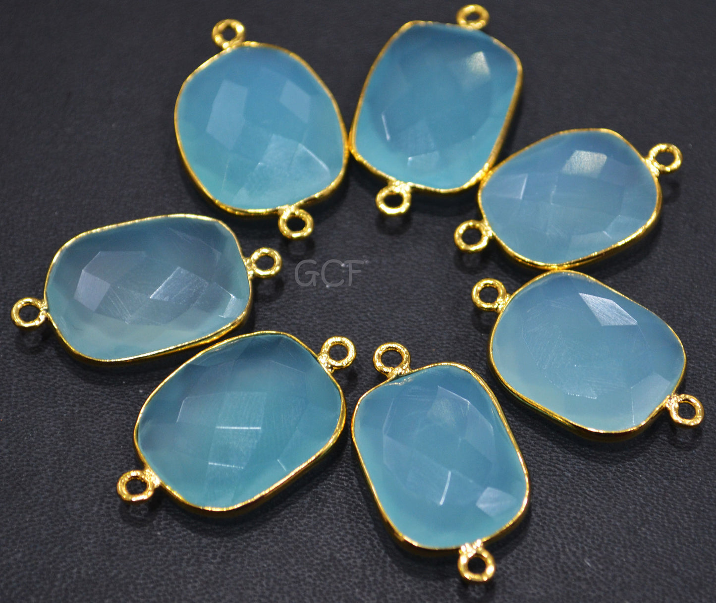 Aqua Chalcedony Faceted Slice Shape Double Bail Connector , Aqua Chalcedony Free Form Connector , Sold By Piece , 19x21 - 17x23 mm , RB-6755