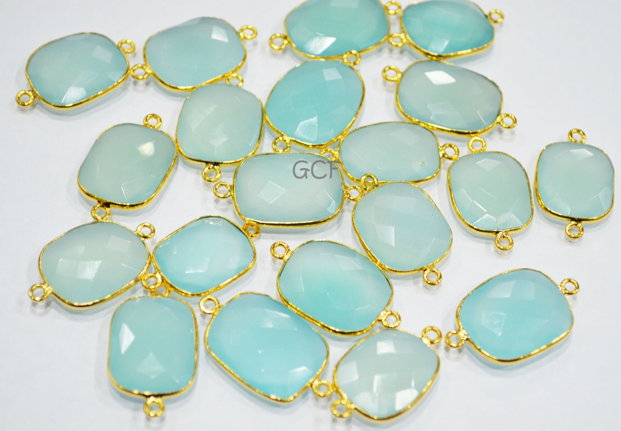 Aqua Chalcedony Faceted Slice Shape Double Bail Connector , Aqua Chalcedony Free Form Connector , Sold By Piece , 19x21 - 17x23 mm , RB-6755