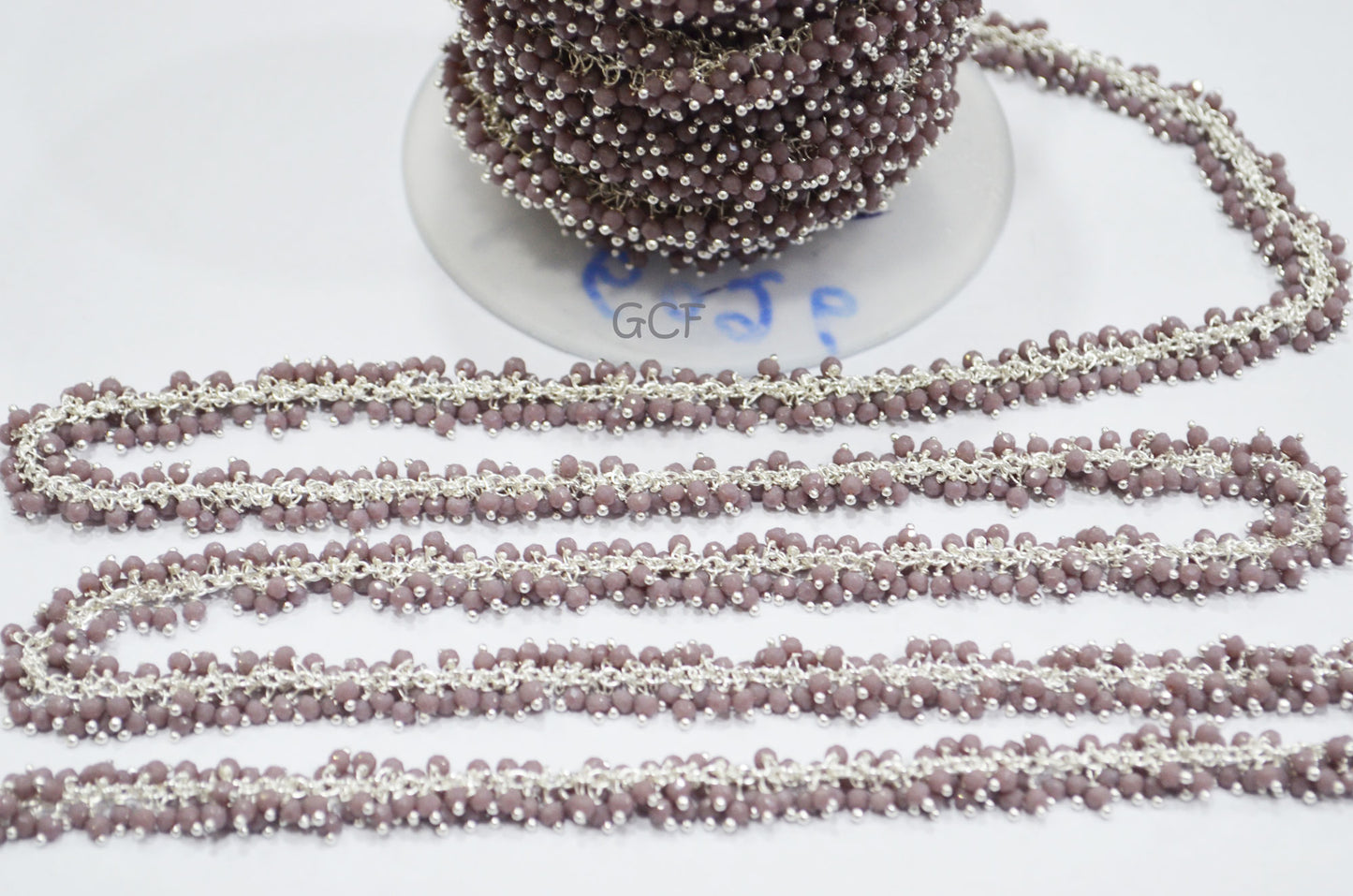 Lavender Hydro Quartz Faceted Round Shape Grape Chain , Lavender Hydro Quartz Angoori Cluster Wire Wrapped Chain , 3 mm ,6758