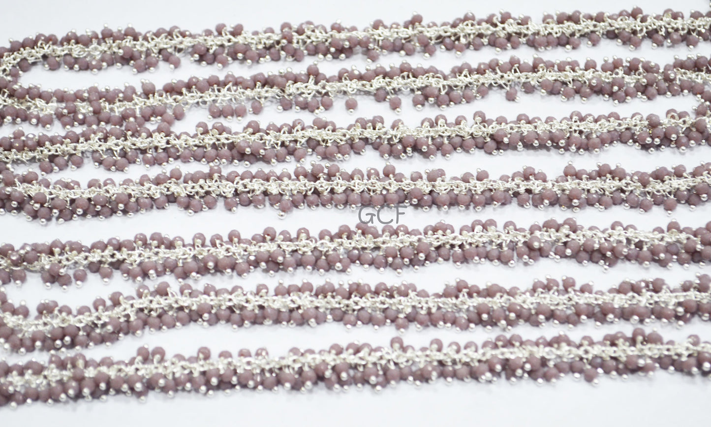 Lavender Hydro Quartz Faceted Round Shape Grape Chain , Lavender Hydro Quartz Angoori Cluster Wire Wrapped Chain , 3 mm ,6758