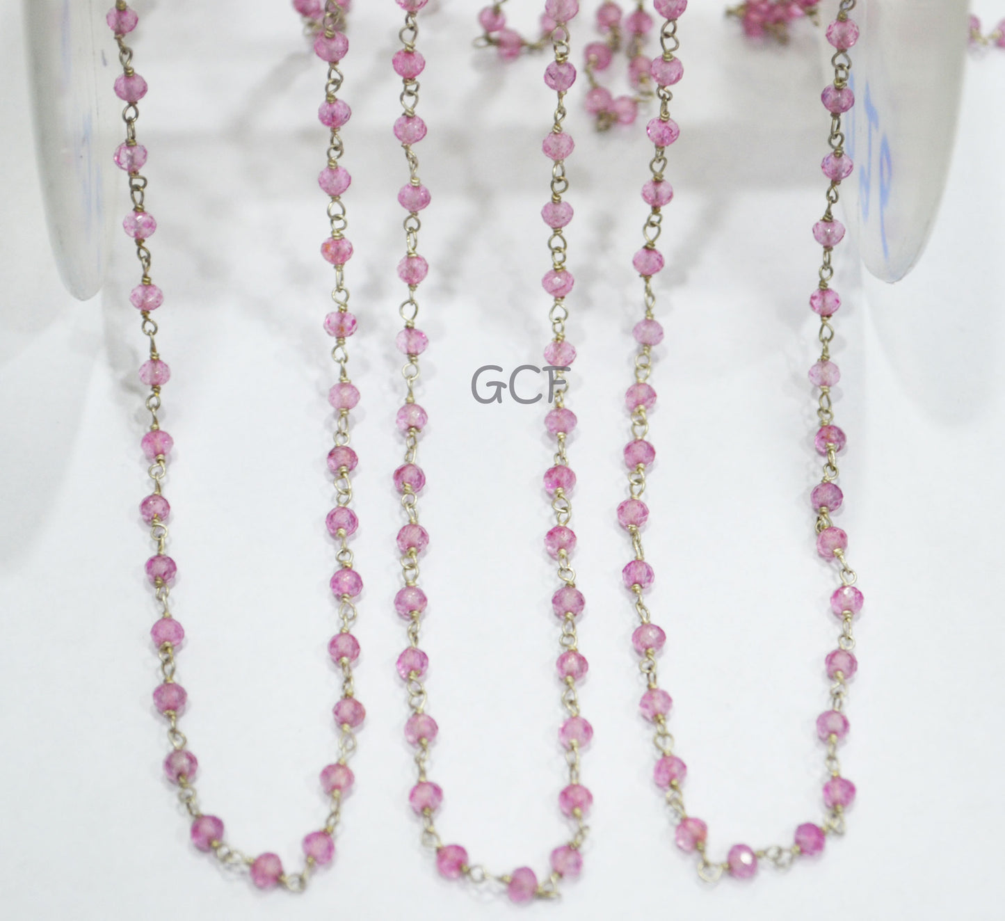 Pink Topaz Faceted Rondelle Shape Rosary Beaded Chain , Pink Topaz Wire Wrapped Chain , 3 - 3.50 mm , 6759