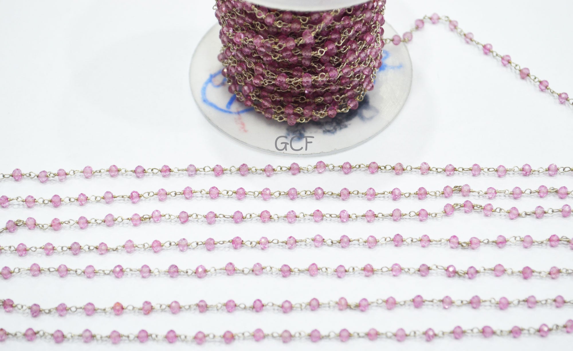 Pink Topaz Faceted Rondelle Shape Rosary Beaded Chain , Pink Topaz Wire Wrapped Chain , 3 - 3.50 mm , 6759