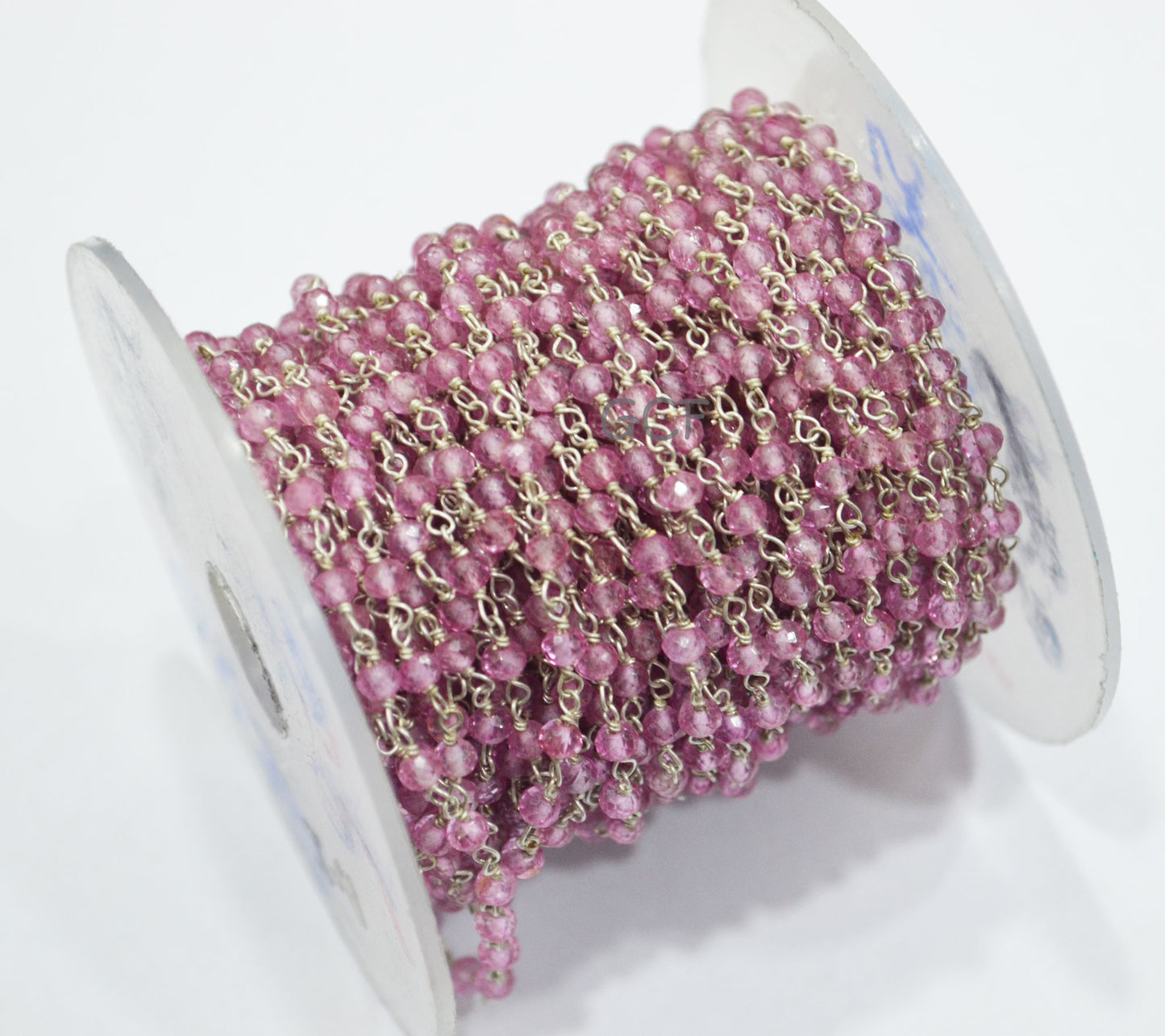 Pink Topaz Faceted Rondelle Shape Rosary Beaded Chain , Pink Topaz Wire Wrapped Chain , 3 - 3.50 mm , 6759