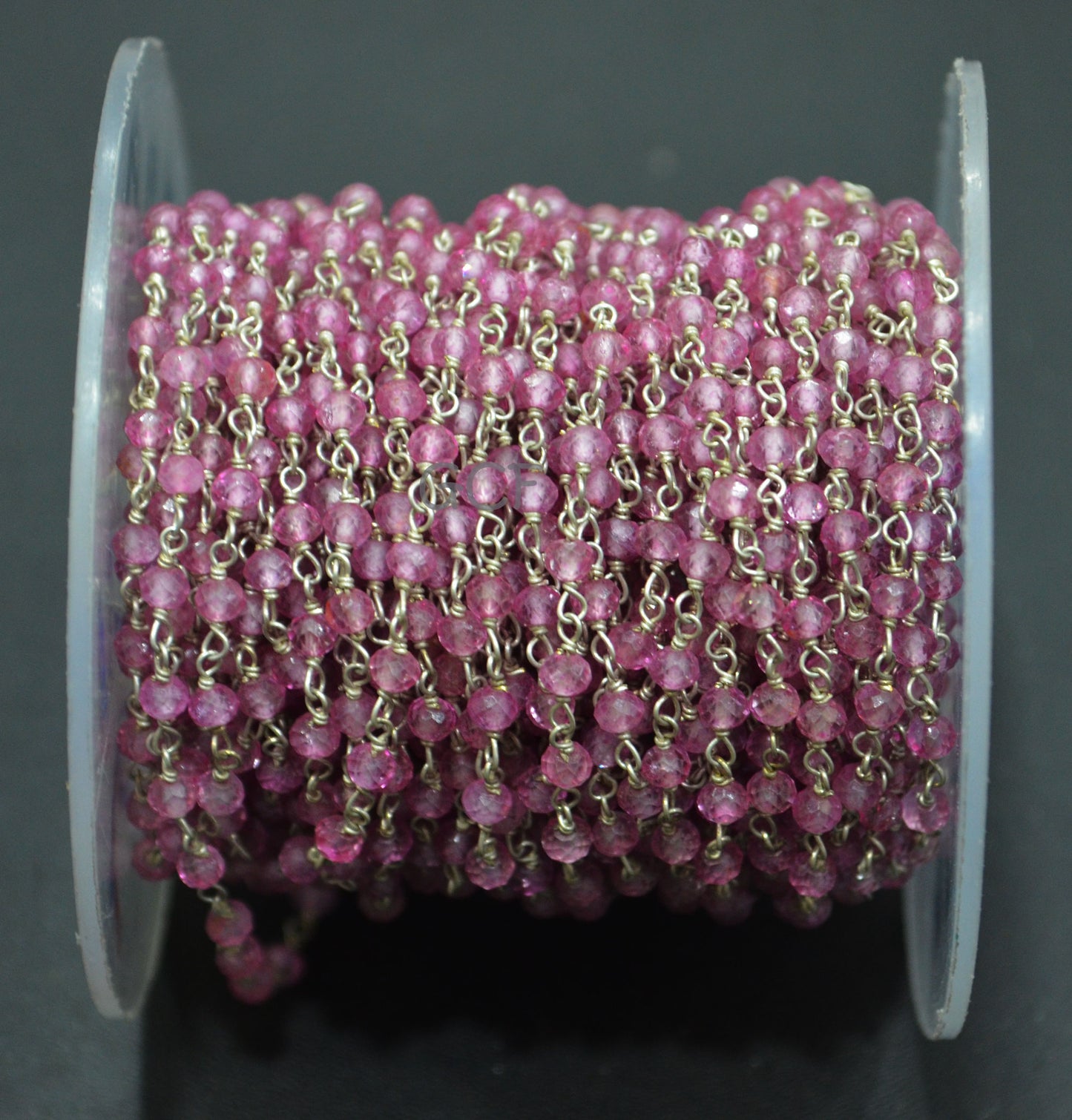 Pink Topaz Faceted Rondelle Shape Rosary Beaded Chain , Pink Topaz Wire Wrapped Chain , 3 - 3.50 mm , 6759