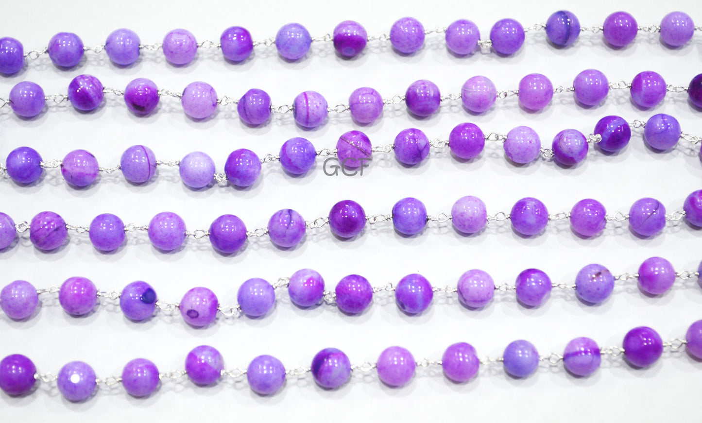 Lavender Opal Smooth Round Shape Rosary Beaded Chain , Lavender Opal Round Shape Wire Wrapped Chain , 8 - 9 mm , 6760