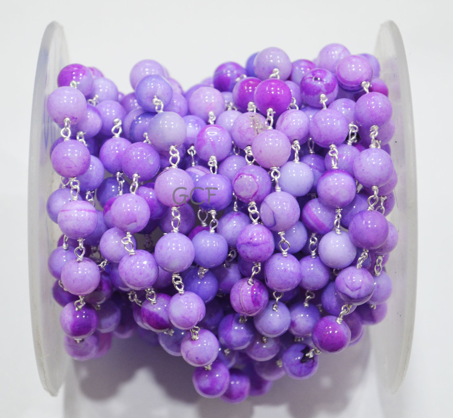 Lavender Opal Smooth Round Shape Rosary Beaded Chain , Lavender Opal Round Shape Wire Wrapped Chain , 8 - 9 mm , 6760