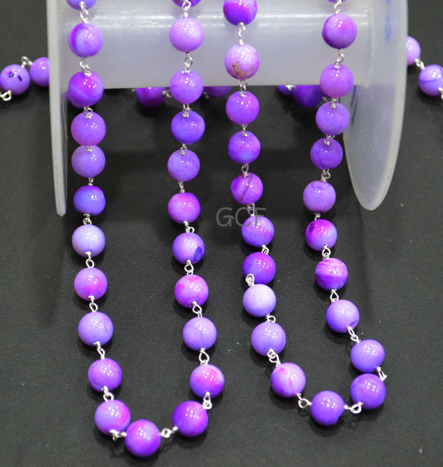 Lavender Opal Smooth Round Shape Rosary Beaded Chain , Lavender Opal Round Shape Wire Wrapped Chain , 8 - 9 mm , 6760
