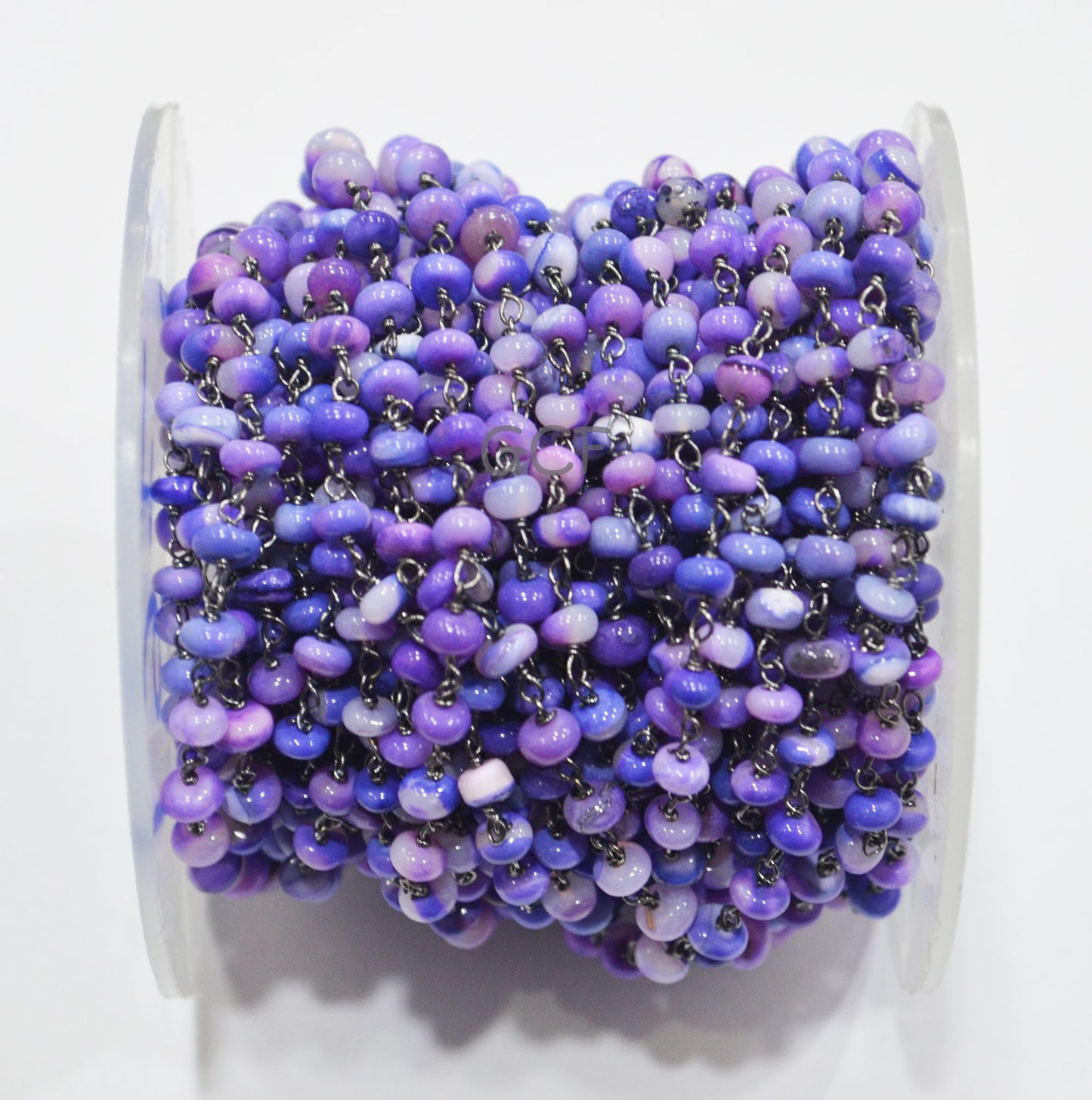 Lavender Blue Opal Smooth Rondelle Shape Rosary Beaded Chain , Lavender Blue Opal Wire Wrapped Chain , 3.50 - 4 mm , 6761