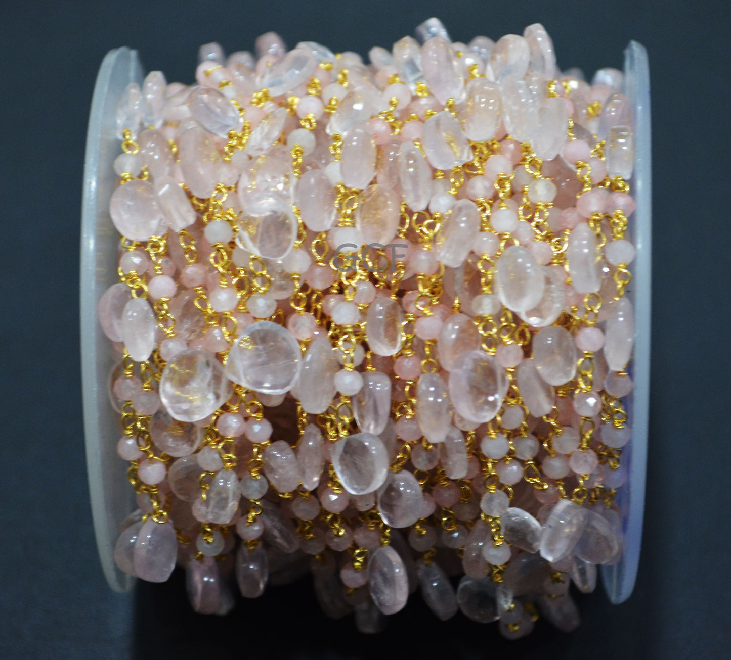 Rose Quartz Faceted Rondelle Rosary Beaded Chain , Rose Quartz Faceted Heart Shape Wire Wrapped Chain , 3 - 8 mm , 6763