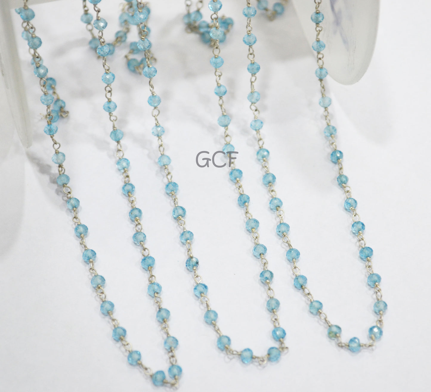 Shaded Sky Blue Topaz Faceted Rondelle Shape Rosary Beaded Chain , Sky Blue Topaz Wire Wrapped Chain , 3 mm , 6764