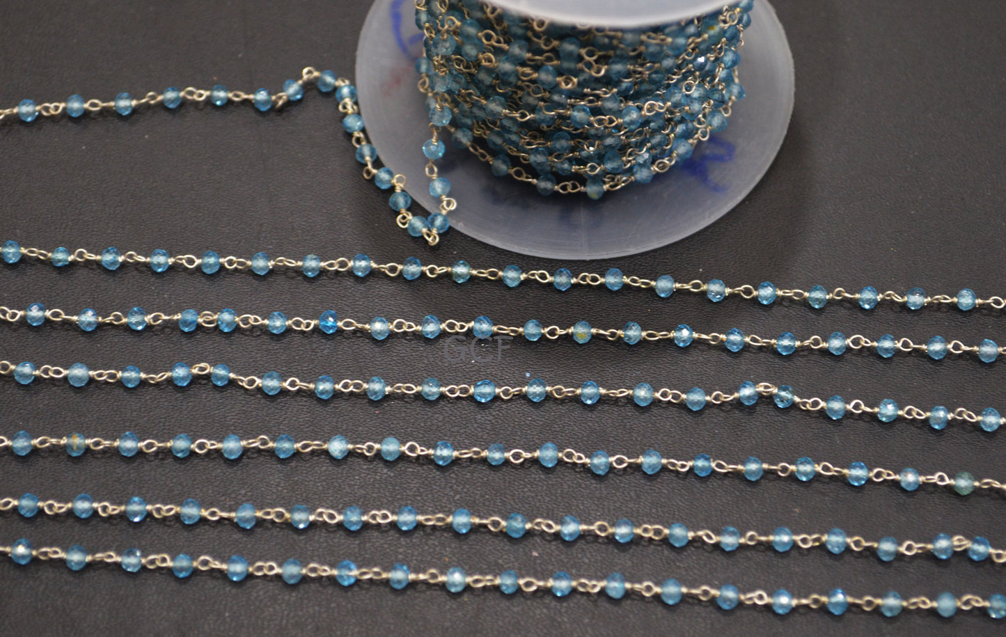 Shaded Sky Blue Topaz Faceted Rondelle Shape Rosary Beaded Chain , Sky Blue Topaz Wire Wrapped Chain , 3 mm , 6764