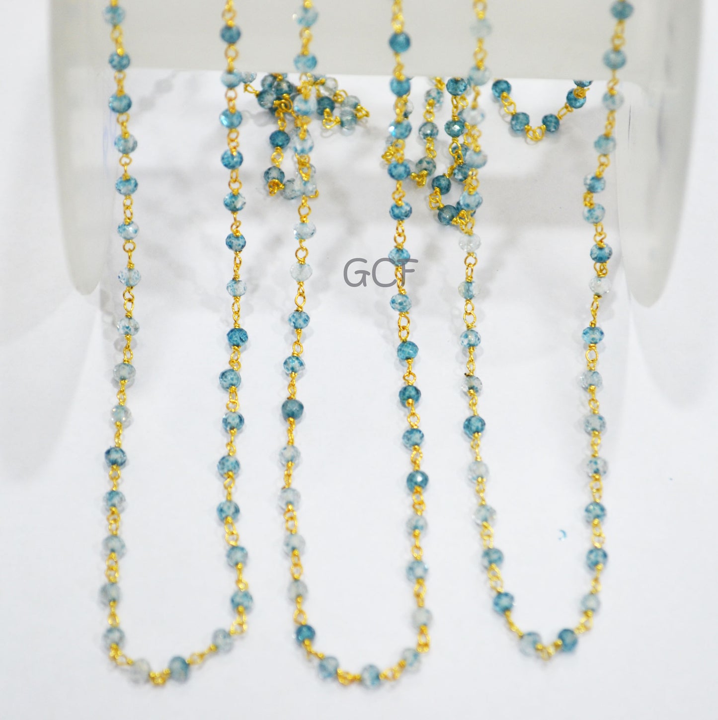 Shaded London Blue Topaz Faceted Rondelle Shape Rosary Beaded Chain , London Blue Topaz Wire Wrapped Chain , 3 mm , 6765