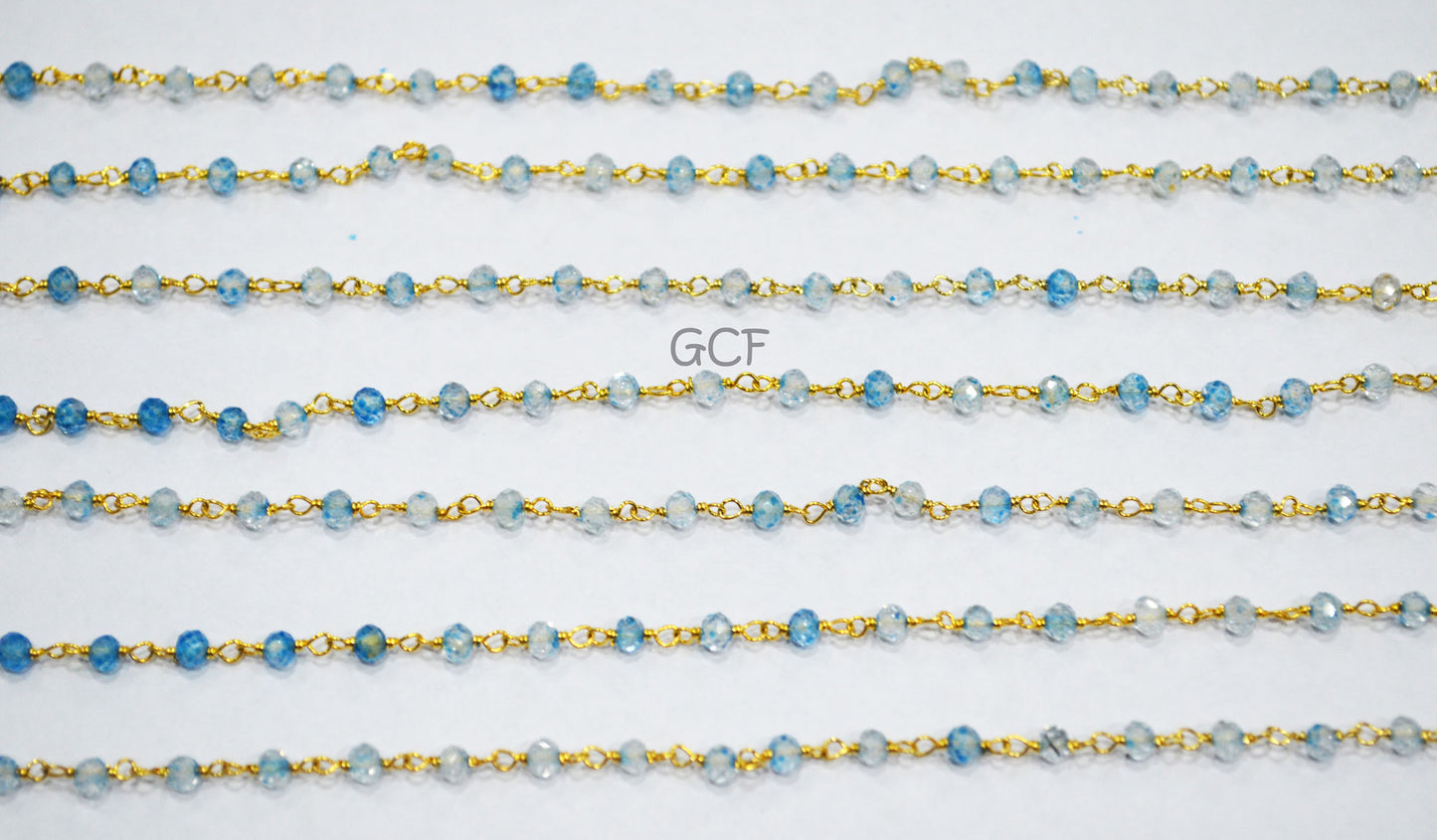Shaded Swiss Blue Topaz Faceted Rondelle Shape Rosary Beaded Chain , Swiss Blue Topaz Wire Wrapped Chain , 3 mm , 6766